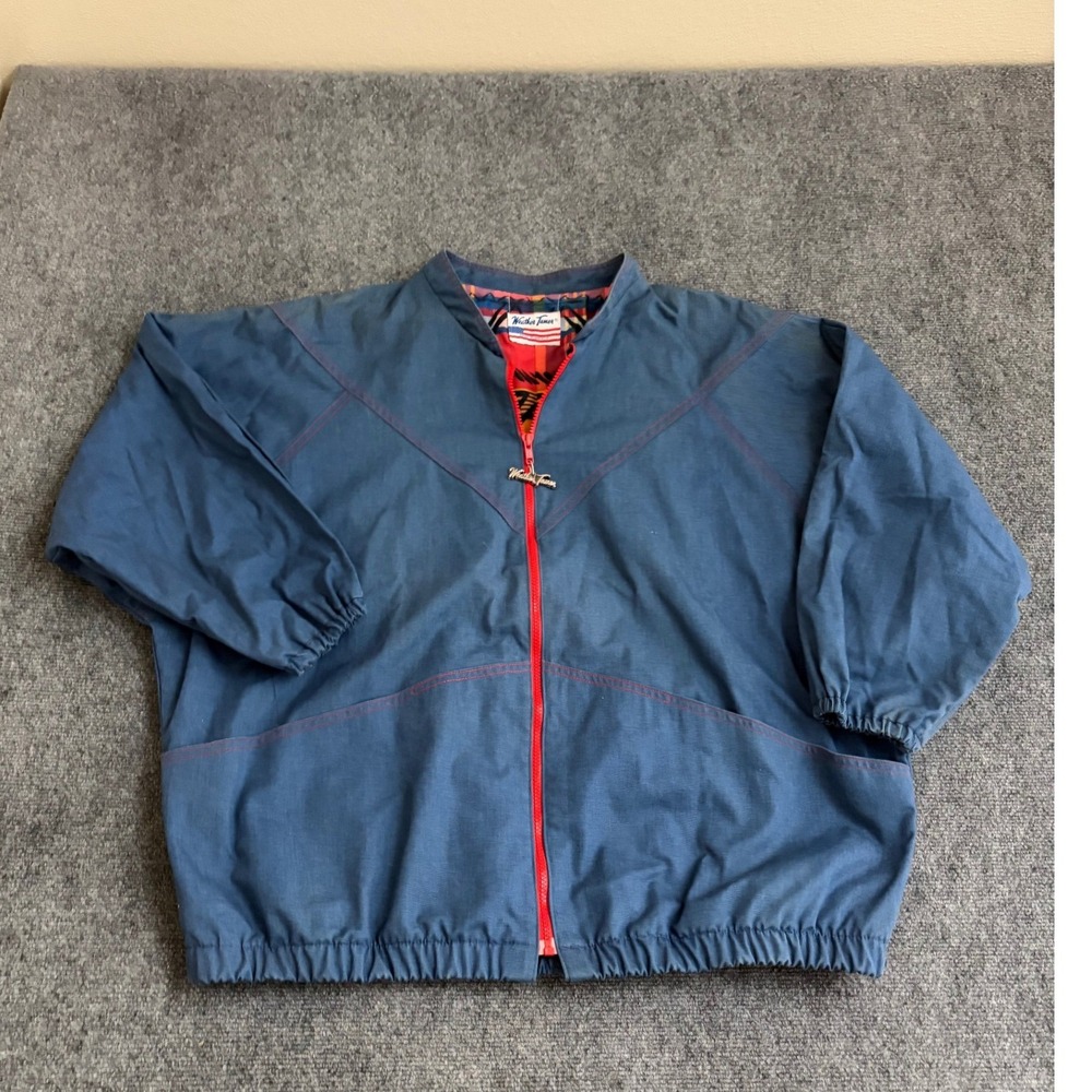 Vintage Weather Tamer Blue Windbreaker Jacket Red Zip Southwestern Lining USA